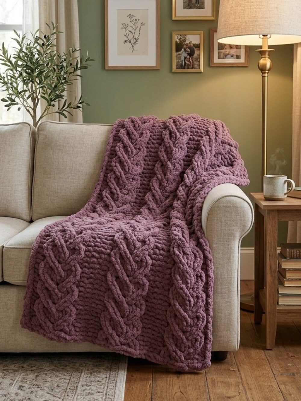 Plush Chunky Hand Knit Throw Blanket - Lilac